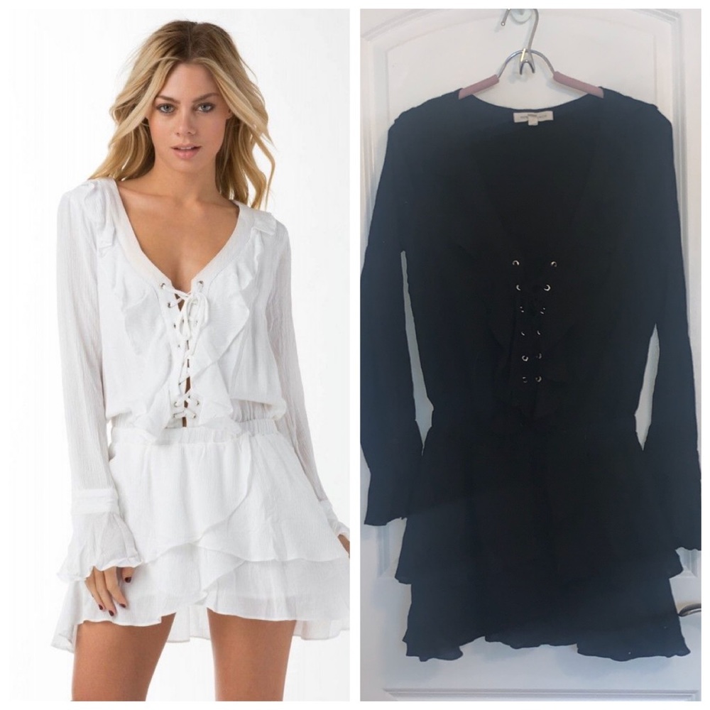 Long Sleeve Lace-Up Dress in Black